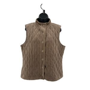 Liz & Co. Quilted Vest Women's XL Tan Beige Full Button Up Sleeveless Diamond